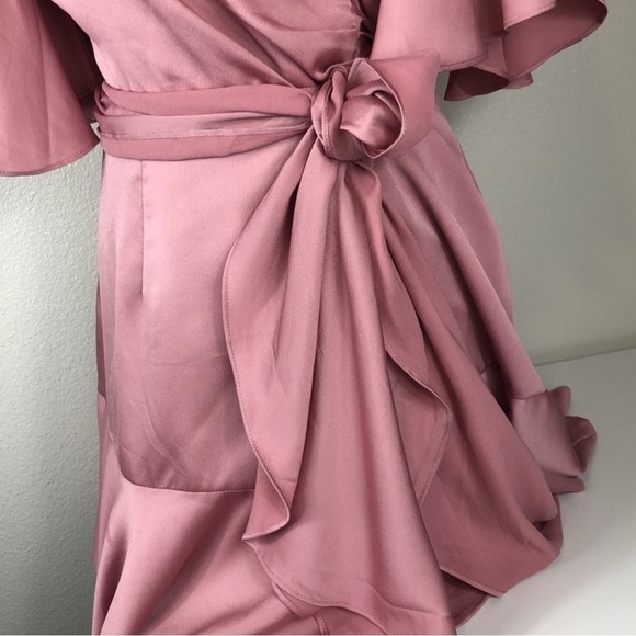 KEEPSAKE THE LABEL THIS MOMENT SATIN WRAP PINK TIE BOW MINI DRESS - Picture 9 of 11